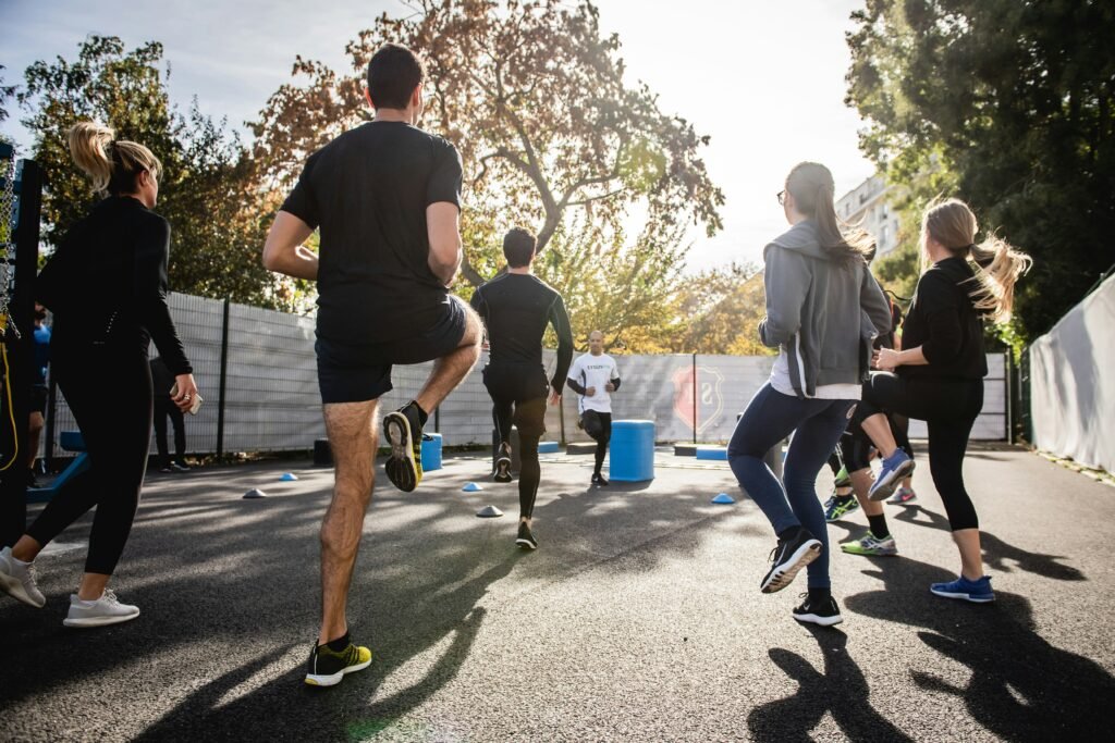 People exercising on the road