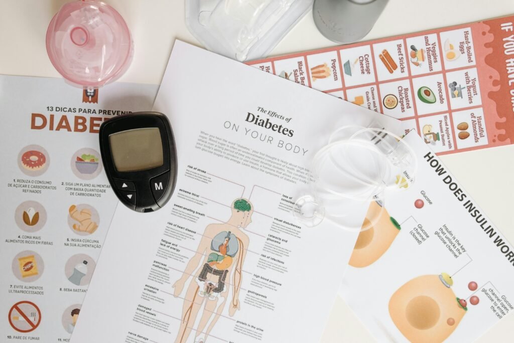 Diabetes Myths A Glucometer over Documents
