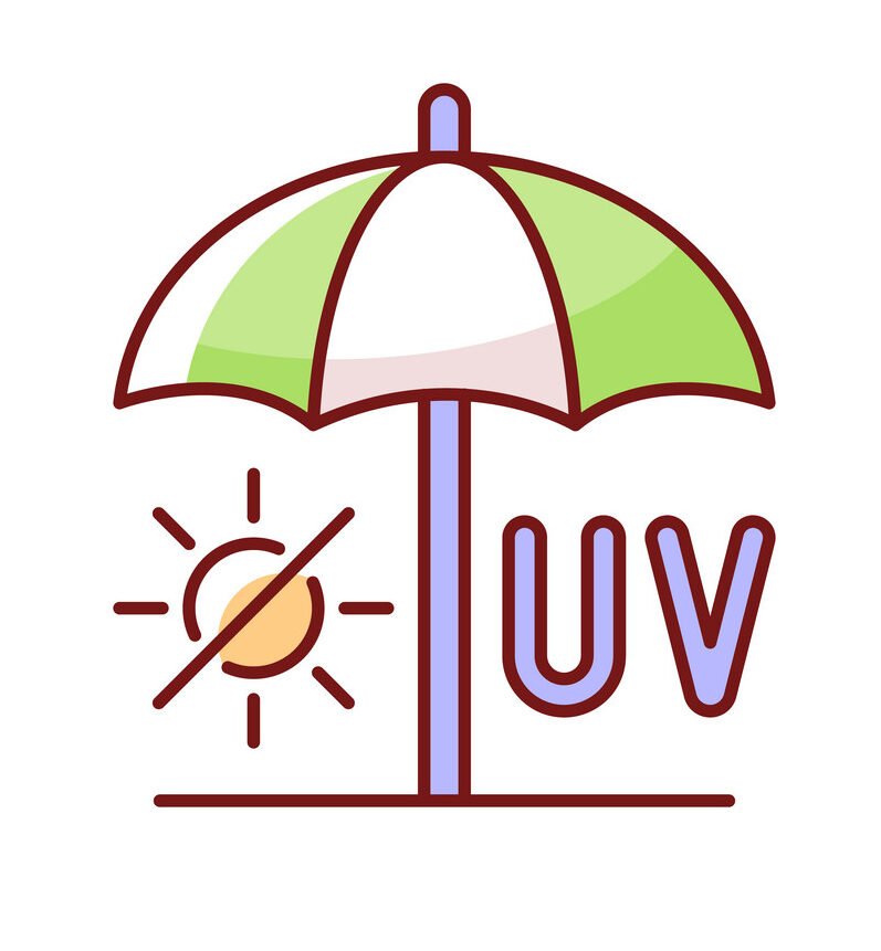 Seek shade RGB color icon. Hide under umbrella while on beach during summer. UV protection to avoid heatstroke. No sun exposure.